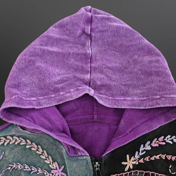Vintage 90s Patchwork Embroidered Hoodie Size M Boho Hippie Fairy Grunge - Picture 7 of 9